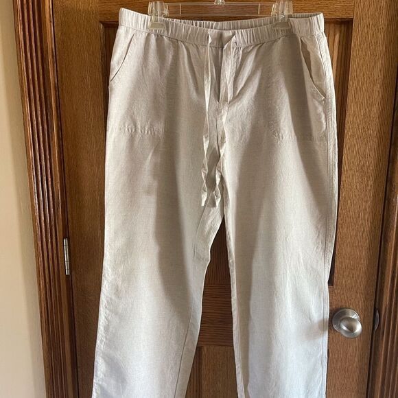 New Liz Claiborne Large Tan Linen Pants - Picture 1 of 8